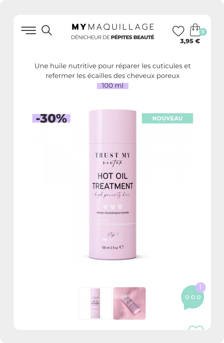 fiche produit e-commerce enrichie de Mymaquillage