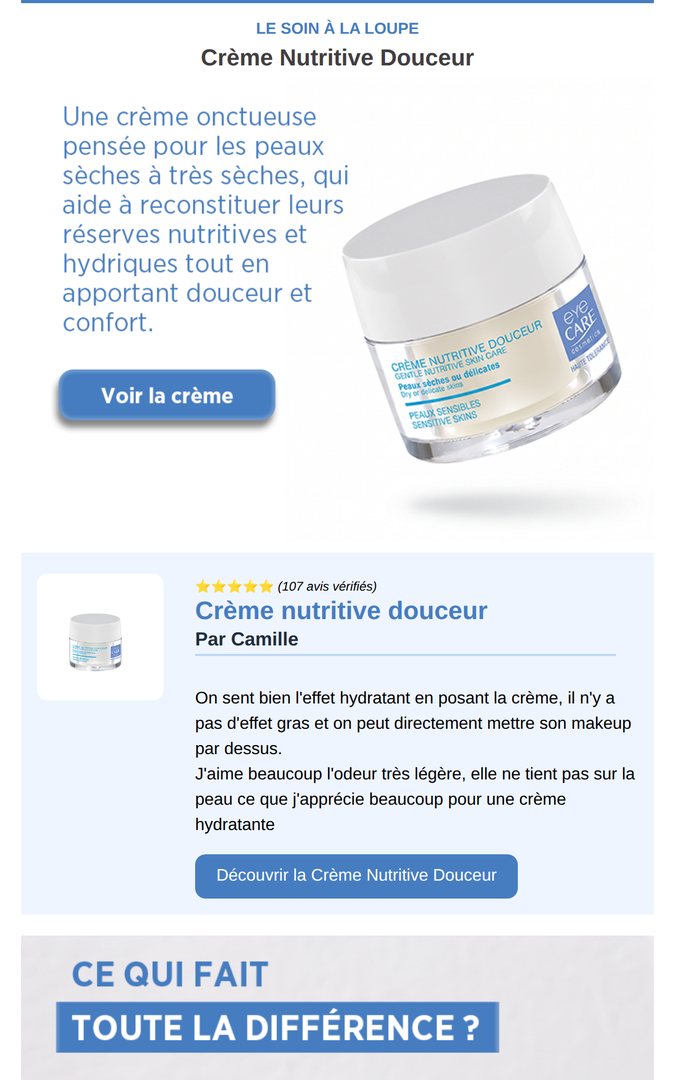 Newsletter Eye Care Cosmetics de la rentrée 2026 : la Crème Nutritive Douceur avec 107 avis et l'avis de Camille, ambassadrice